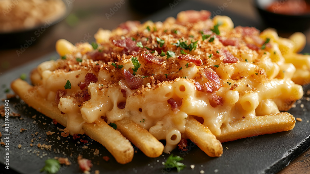 Mac and cheese fries with bacon
