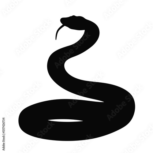 Coiled snake silhouette on white background, symbolic representation
