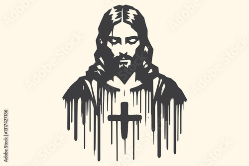 Jesus graffiti, black spray paint with drips, vector illustration