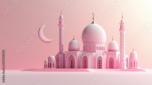 Eid celebration at a pastel mosque islamic illustration for ramadan background