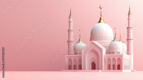 Eid celebration illustration of a mosque in pastel background for ramadan islamic art