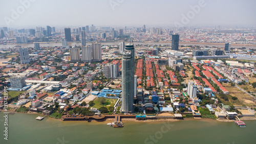 aerial view of the city of Phnom penh capital of Cambodia 