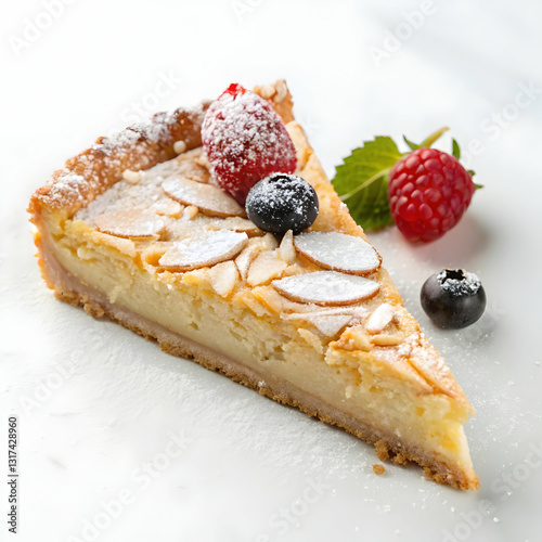 Tarta de Santiago Traditional slice almond cake from Santiago in Spain isolated