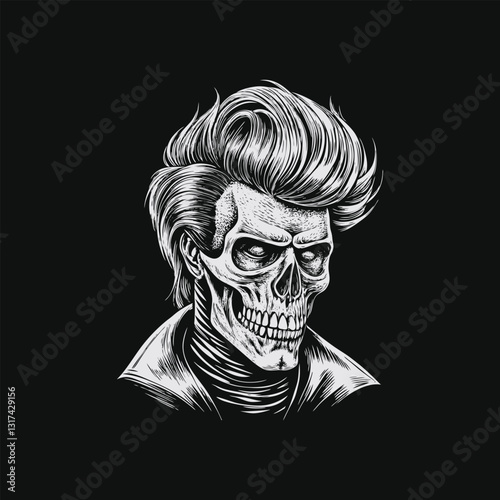  Rockabilly Skull Greaser Skeleton Outlines