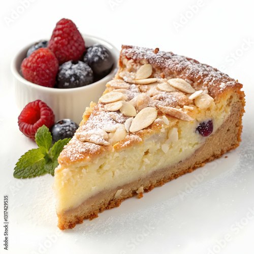 Tarta de Santiago Traditional slice almond cake from Santiago in Spain isolated