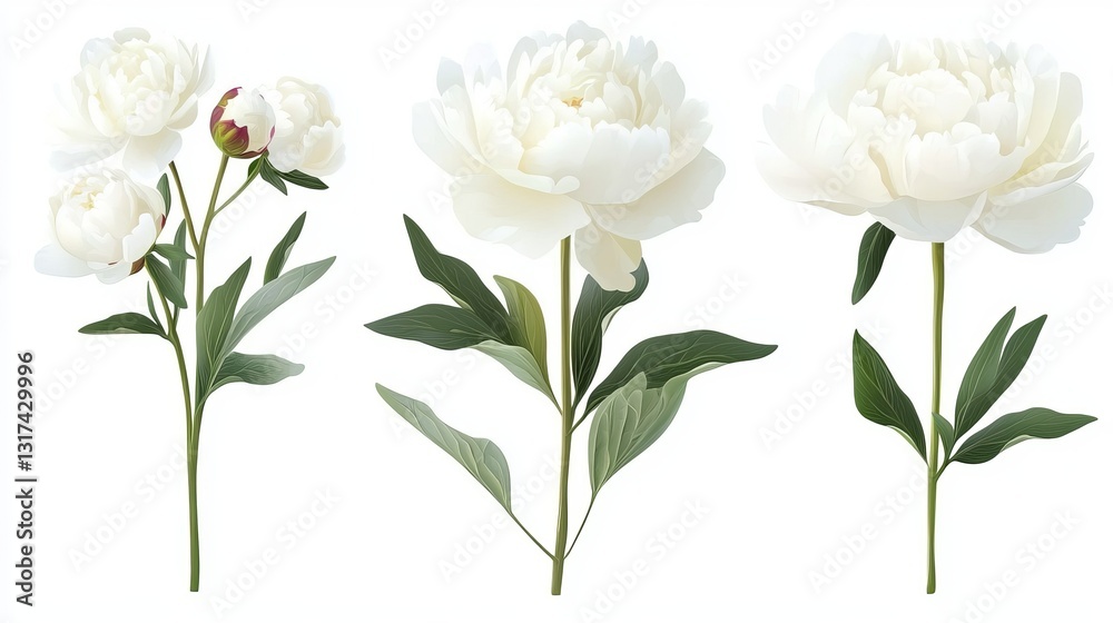 Obraz premium White peony set for floral designs