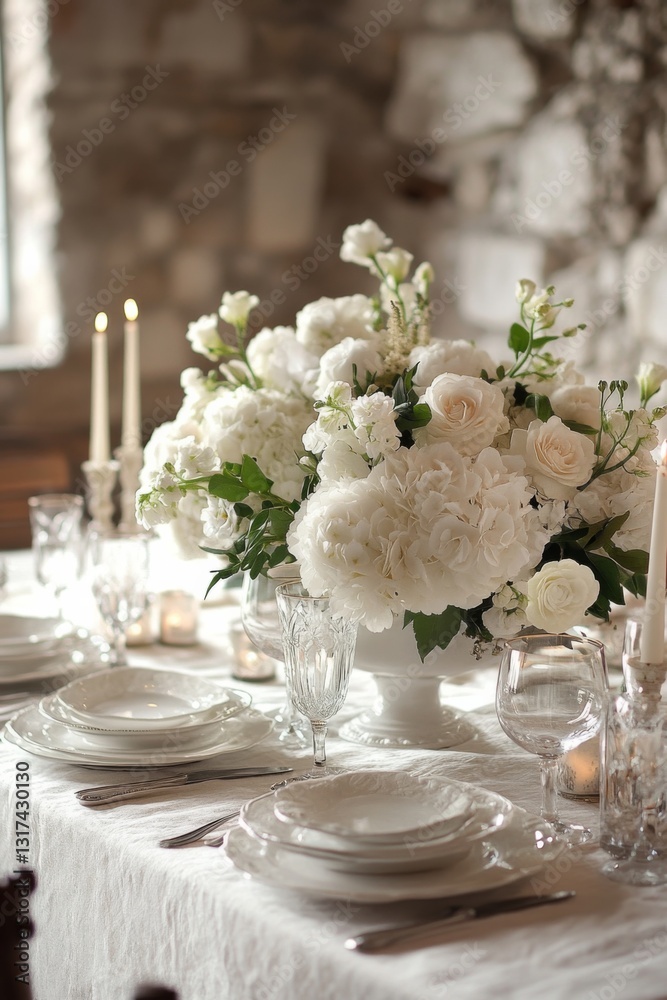 Elegant White Wedding Table Setup