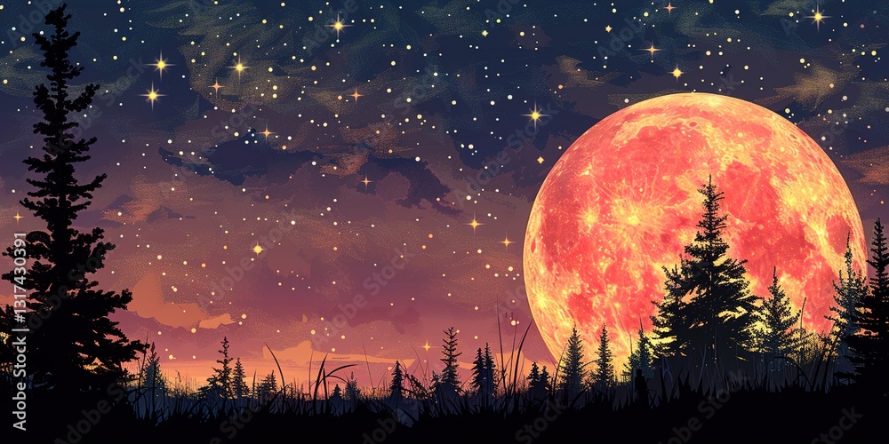 Naklejka premium night landscape with moon