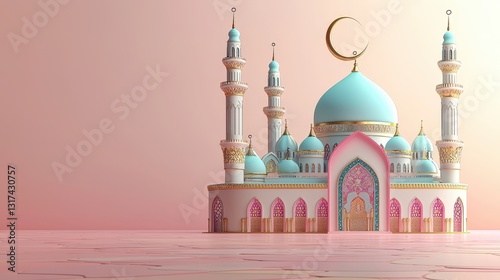 Whimsical mosque illustration for eid and ramadan pastel islamic background tranquil view