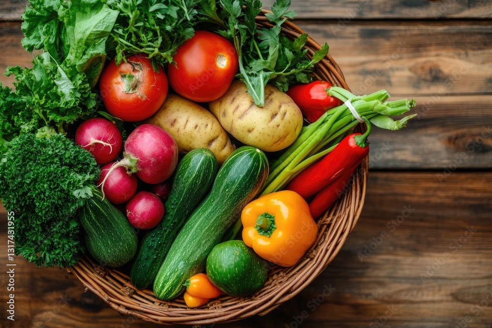 Freshly harvested vegetables in a basket.