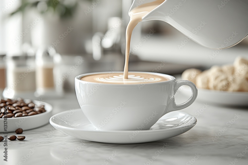 White Cup Of Coffee With Latte Art