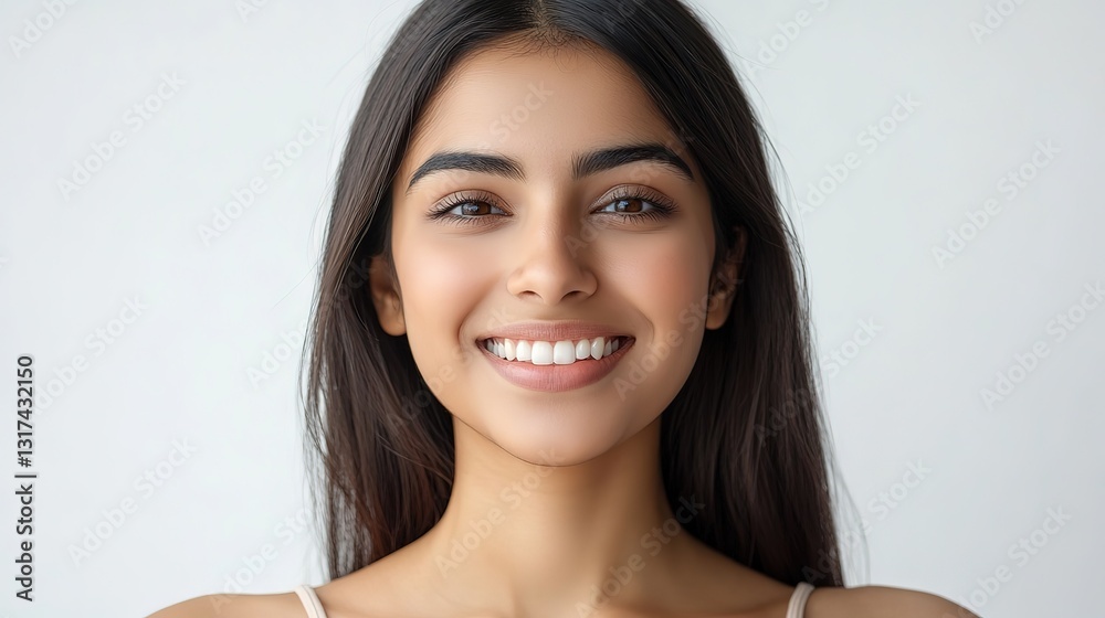 pretty Indian woman with gentle smile, clean clear facial skin, white background, pretty Indian woman with gentle smile, clean clear facial skin, white background,
