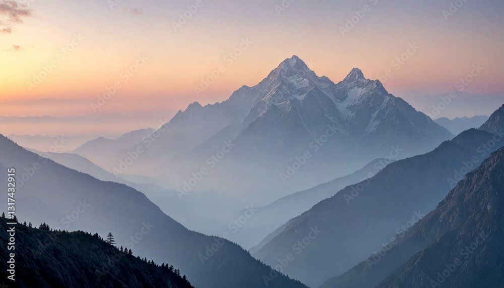 Towering Mountains Bathed in Pastels at Dawn Towering Mountains Bathed in Pastels at Dawn
