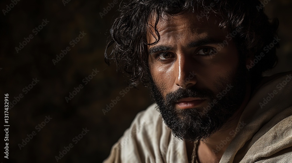 Obraz premium close up face of Peter the apostle with light and shadow play dramatic vibes