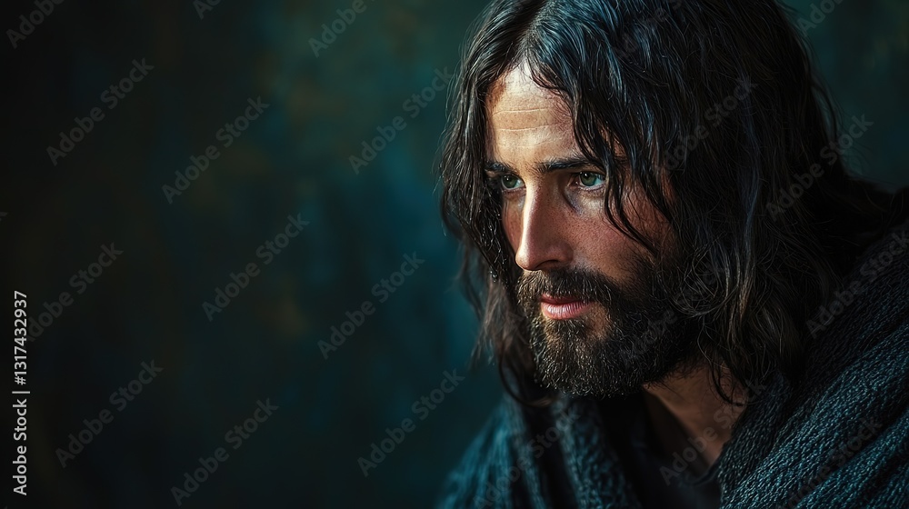 close up Jesus Christ face calm peaceful atmosphere close up Jesus Christ face calm peaceful atmosphere