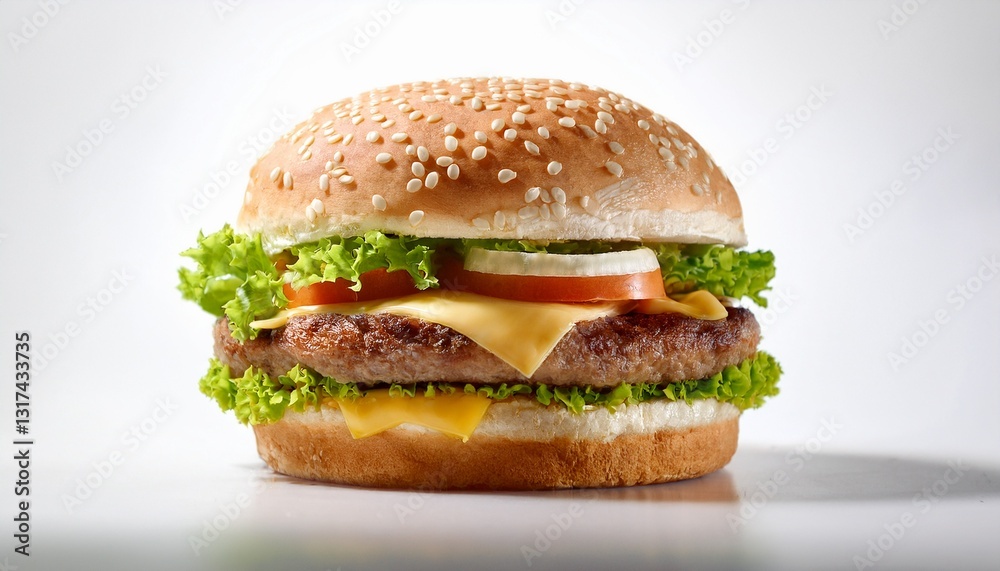 Perfectly Symmetric Fast Food Burger isolated on white background Perfectly Symmetric Fast Food Burger isolated on white background