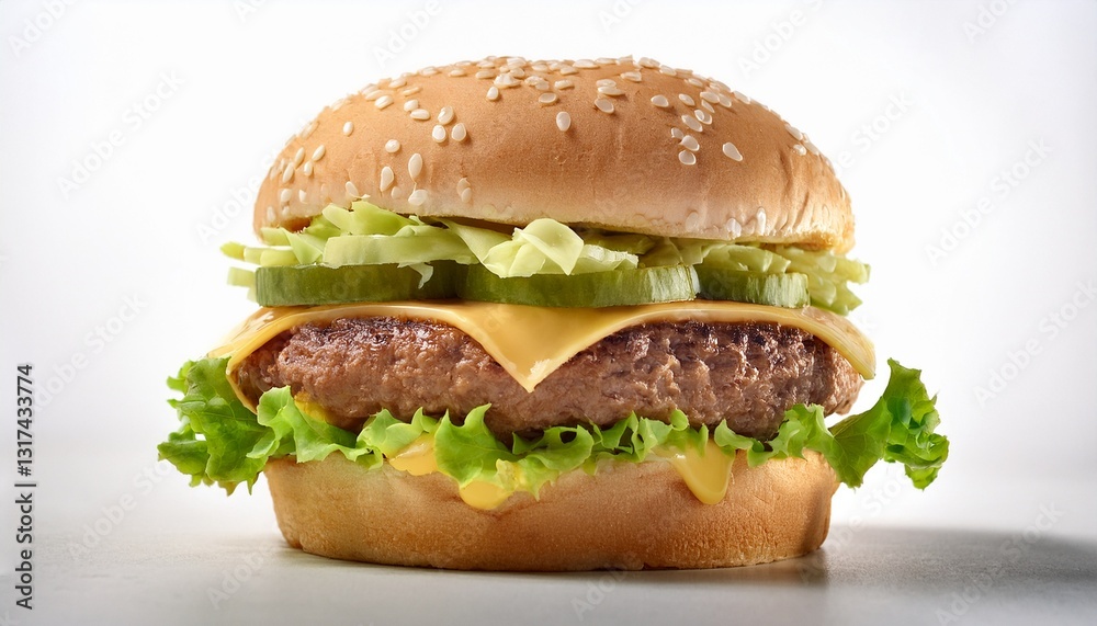 Perfectly Symmetric Fast Food Burger isolated on white background Perfectly Symmetric Fast Food Burger isolated on white background