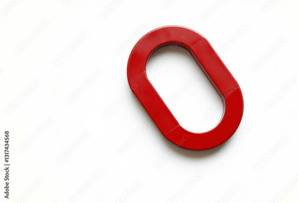 Close-up of a horseshoe magnet placed on a clean white surface, highlighting its distinct U-shaped structure and vibrant color. Close-up of a horseshoe magnet placed on a clean white surface, highlighting its distinct U-shaped structure and vibrant color.