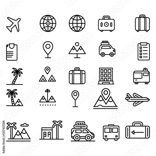 tion
travel airplane, route, vacation, beach, mountain, hotel, icon vector
