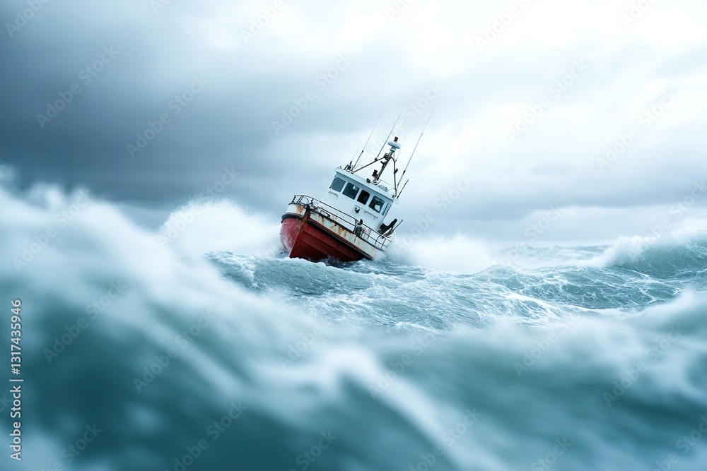 custom made wallpaper toronto digitalA small fishing boat battles through monstrous waves and turbulent, wind-swept rain, creating a high-stakes disaster. The boat appears overwhelmed by the sheer power of the sea
