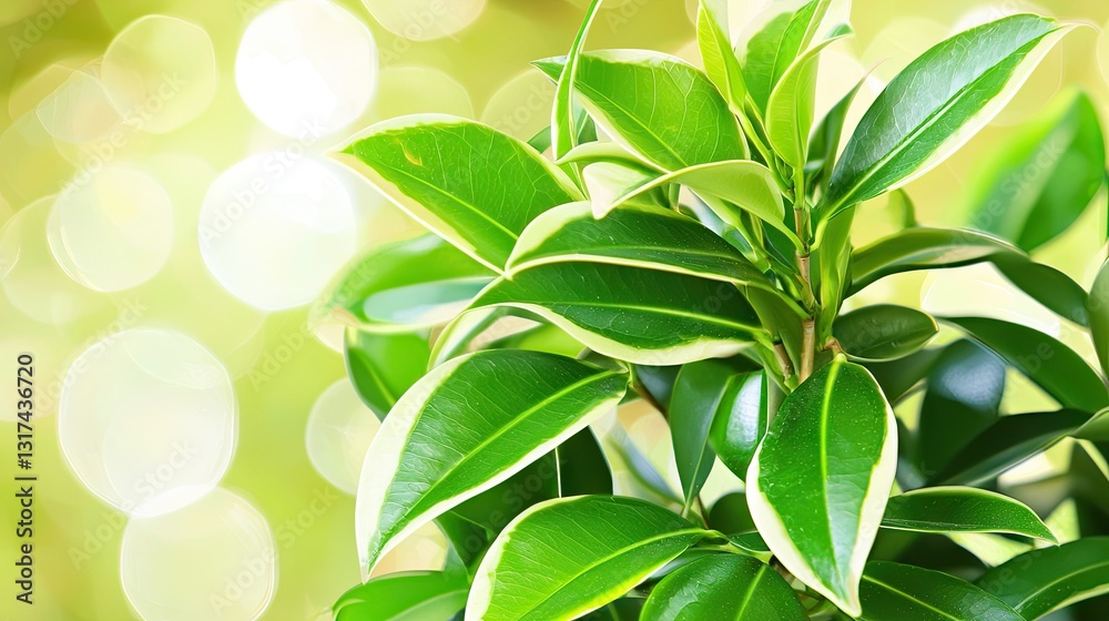 Fototapeta premium Lush green plant, vibrant leaves, blurred background, nature scene, ideal for home decor