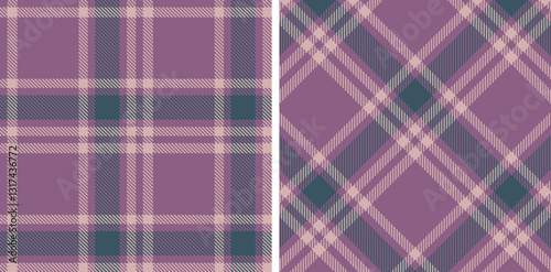 Rich Dull Purple Seamless Tartan with Vivid Pinkish Grey accents Fabric Design