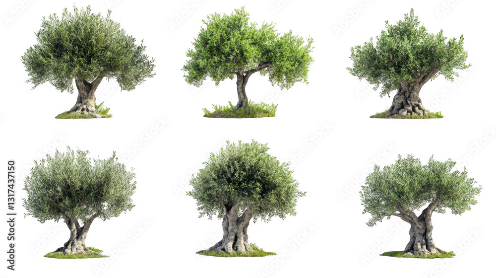 Fototapeta premium Olive Tree Variety Showcase with Detailed Leaf and Bark Features
