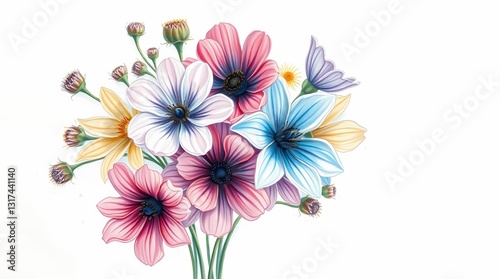 Floral Bouquet: A vibrant floral bouquet in a hand-painted style, showcasing an array of colorful flowers and intricate detailing to bring a touch of beauty and natural elegance.