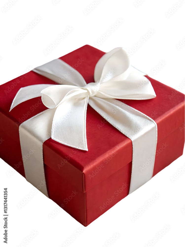 Fototapeta premium Red Gift Box with White Ribbon Bow
