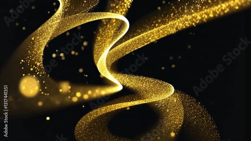 Elegant Gold Waves on Black Background with Sparkling Effects