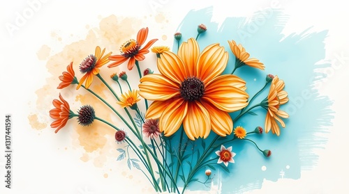 Sunshine Bouquet: A captivating bouquet bursts with radiant yellow-orange blossoms, petals unfurling to reveal a vibrant heart, evoking feelings of warmth, happiness, and natural beauty.