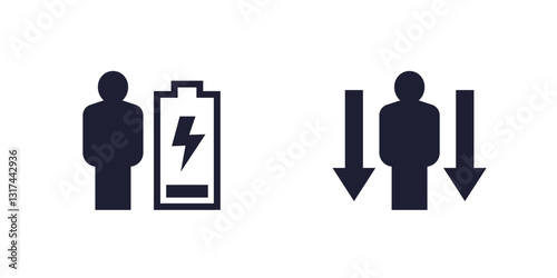 burnout, fatigue icons with low battery and person