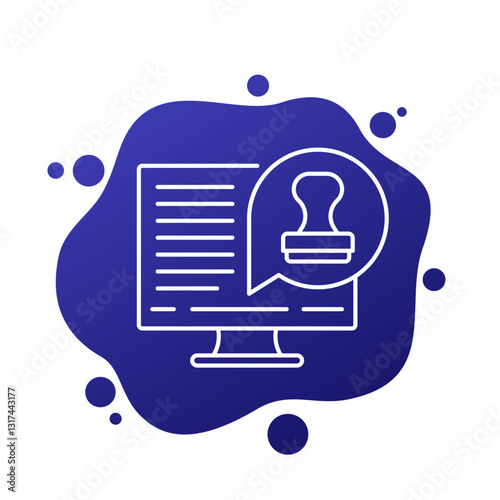 electronic stamp linear icon with computer, vector