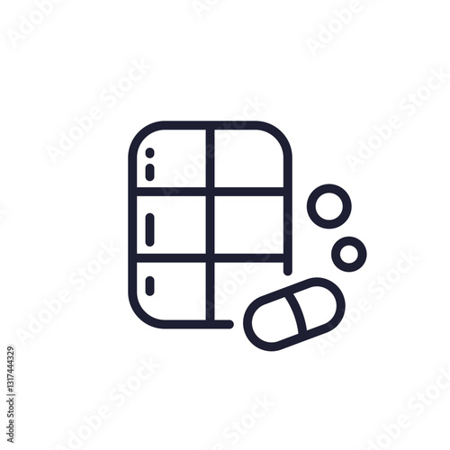 pill organizer line icon, pillbox on white