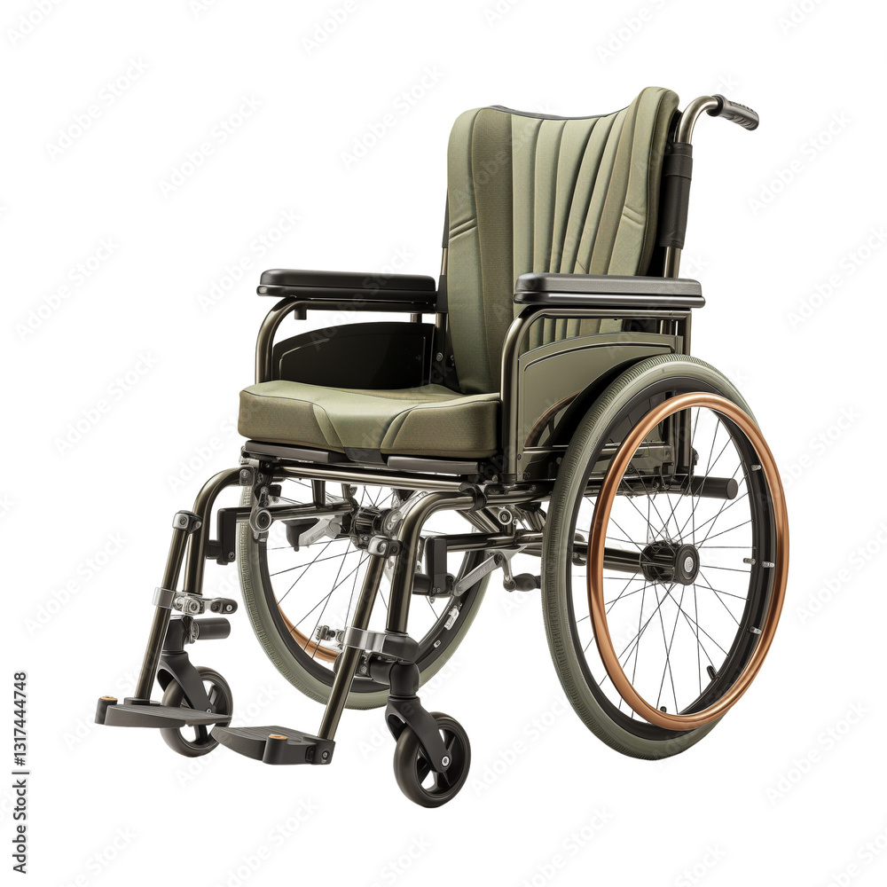Fototapeta premium Olive green Wheelchair Isolated On Transparent Background 