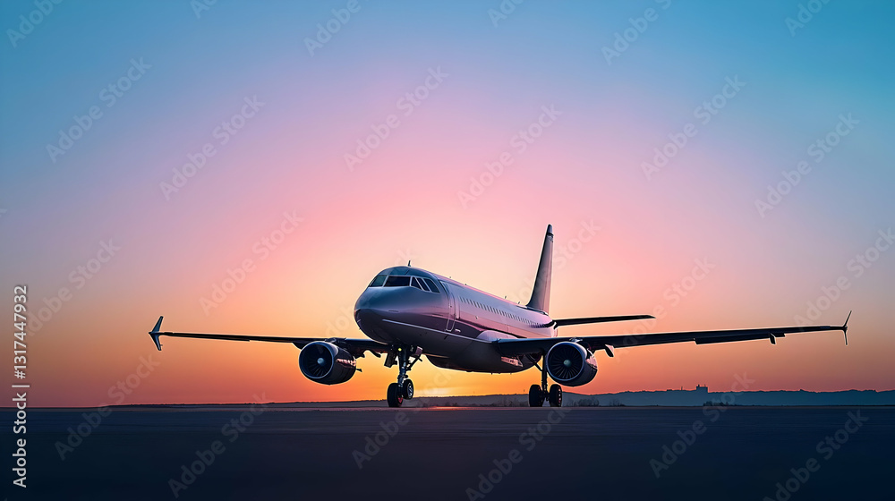 Fototapeta premium Passenger Airplane on Runway During Sunset at Airport
