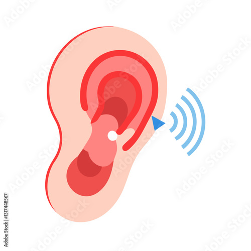 Ear with sound waves and hearing concept