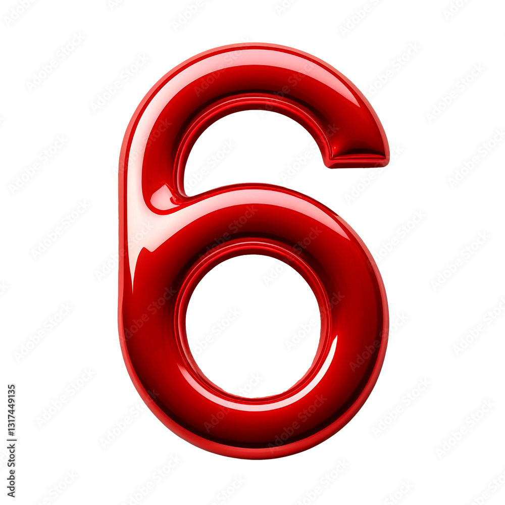 A Vibrant, Glossy Red Number Six, Bold And Captivating, Stands Out Against A Clean Isolated on Transparent Background A Vibrant, Glossy Red Number Six, Bold And Captivating, Stands Out Against A Clean Isolated on Transparent Background