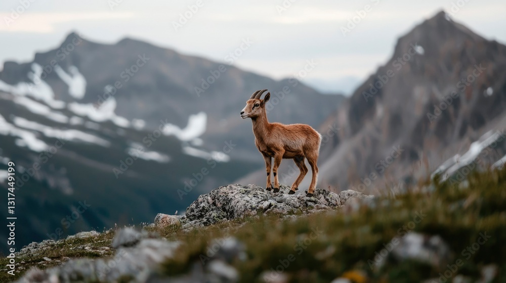 Alpine Ibex on Mountain Peak Alpine Ibex on Mountain Peak