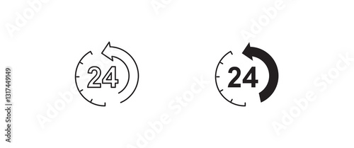 24 Hours a day service icon, All day cyclic sign, symbol, logo, illustration, editable stroke, flat design style isolated on white