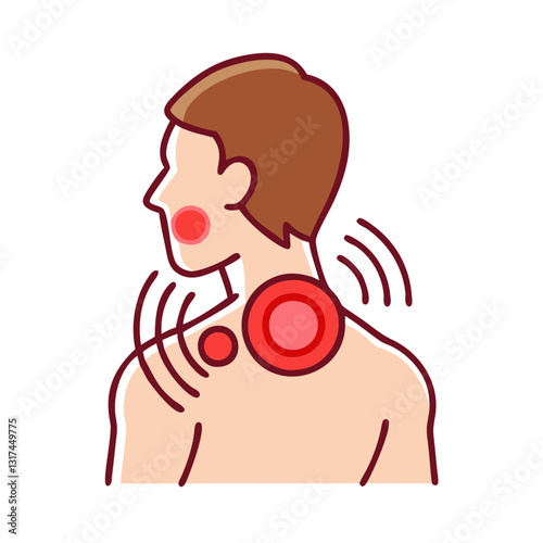 Shoulder and neck pain with red inflammation points