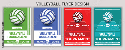 Volleyball championship flyer layout, volleyball tournament flyer template vector Sport trading card template. Isolated 3d vector cards featuring athlete or team names and place for images, allow fans