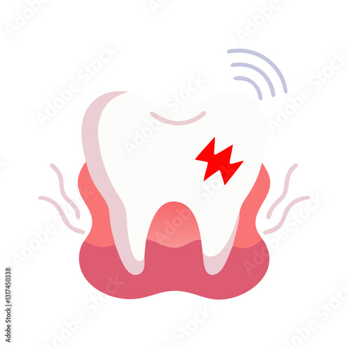 Tooth nerve pain illustration with red inflammation