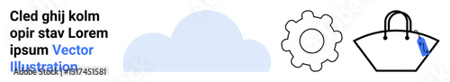 Cloud, gear, and handbag graphics representing technology, productivity, and fashion themes. Ideal for cloud services, gears of productivity, system setup, shopping apps online stores web design