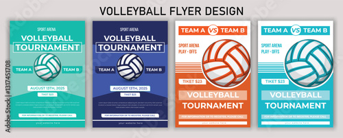 Volleyball championship flyer layout, volleyball tournament flyer template vector Sport trading card template. Isolated 3d vector cards featuring athlete or team names and place for images, allow fans