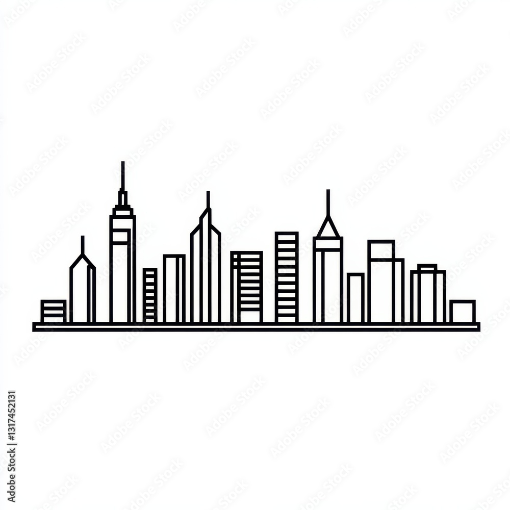 Fototapeta premium Modern City Skyline for Minimalist Line Art.