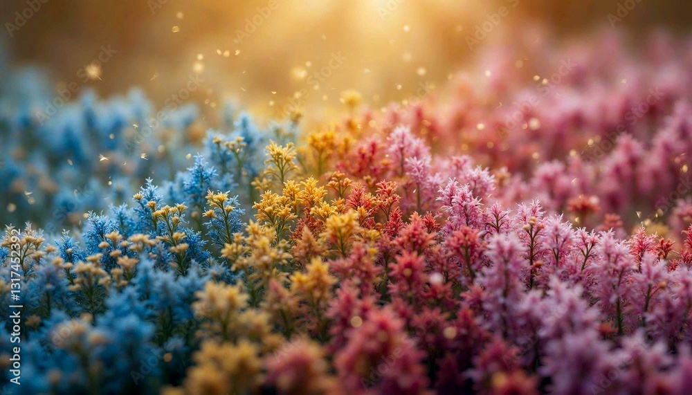 Fototapeta premium Surreal Landscape with Colorful Flowers Bathed in Soft Light