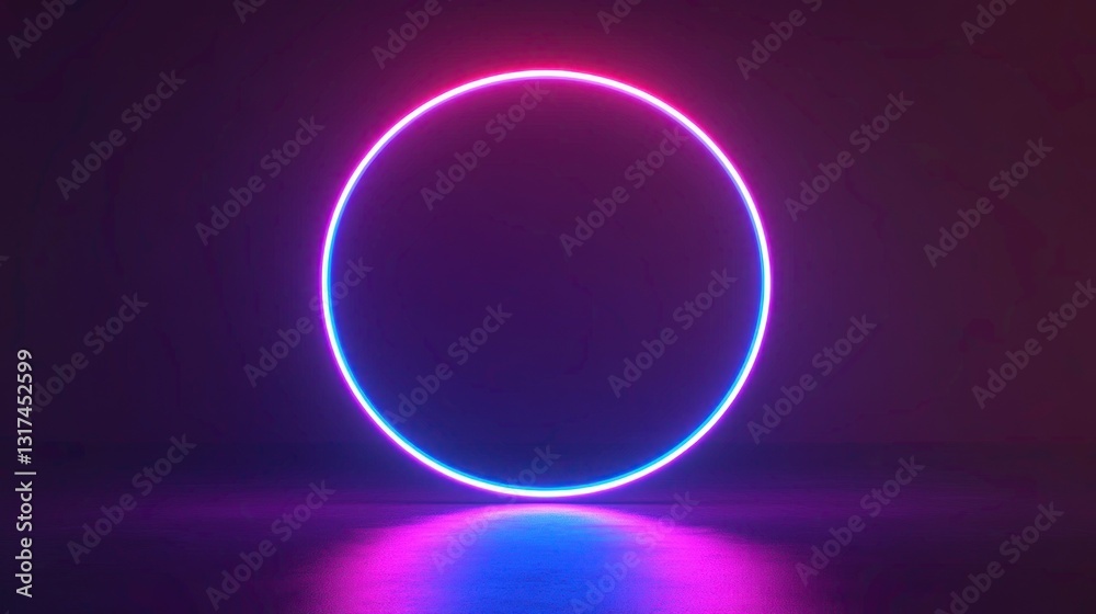 Abstract Neon Circle Glowing with Vibrant Pink and Blue Hues on Dark Background Abstract Neon Circle Glowing with Vibrant Pink and Blue Hues on Dark Background