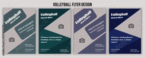 Volleyball championship flyer layout, volleyball tournament flyer template vector Sport trading card template. Isolated 3d vector cards featuring athlete or team names and place for images, allow fans