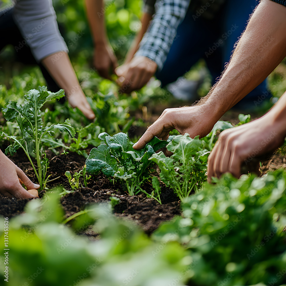 Fototapeta premium People gardening together. Collective farming. 